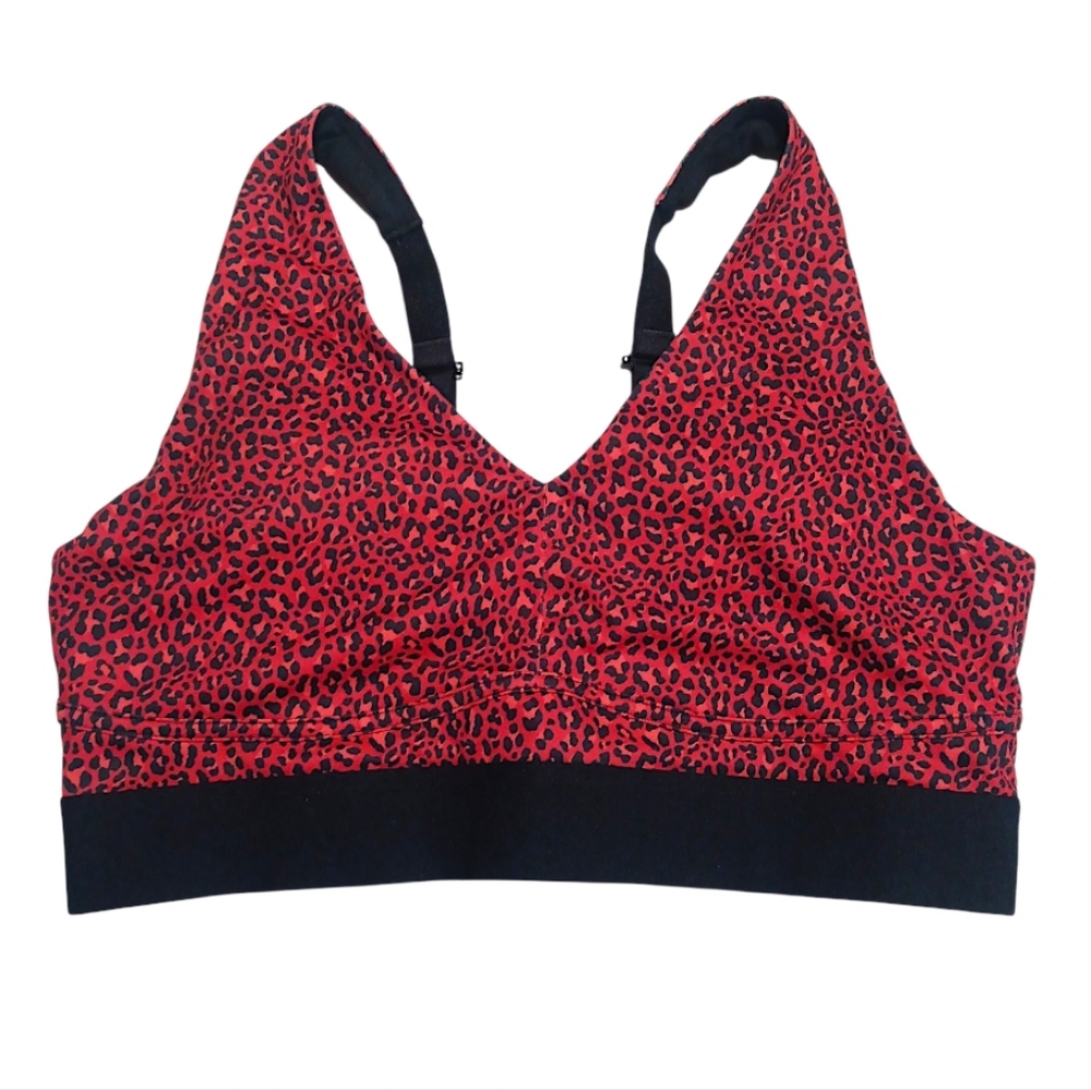 Fabletics Red and Black Patterned Sports Bra